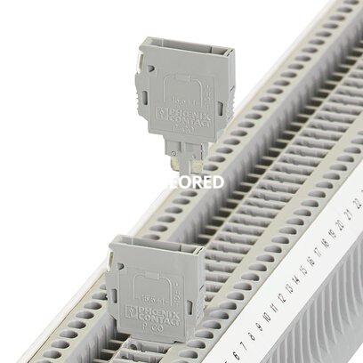 Borne interrumpible, tensión nominal: 400 V, corriente nominal: 20 A, tipo de conexión: Conexión por tornillo, sección: 0,14 mm² - 4 mm², AWG: 26 - 12, longitud: 57,8 mm, anchura: 5,2 mm, color: gris, montaje: NS 35/7,5, NS 35/15, tensión nominal: 400 V