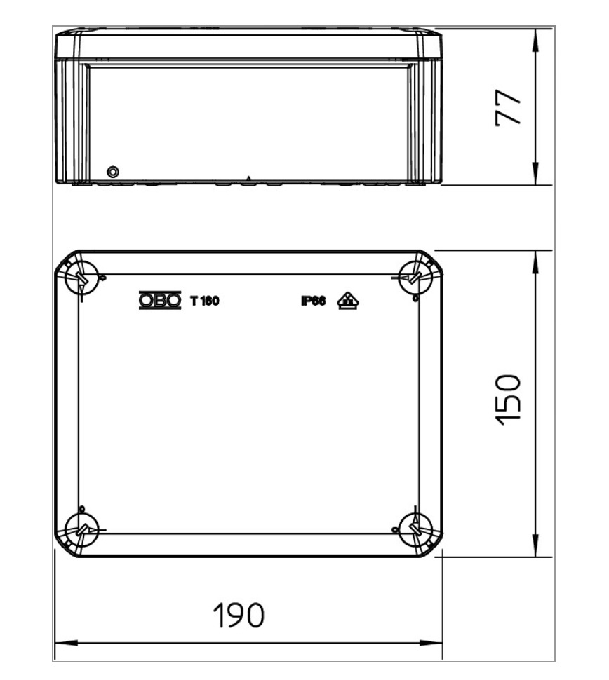 Caja paso  190x 150x 77mm PVC GRI ciega