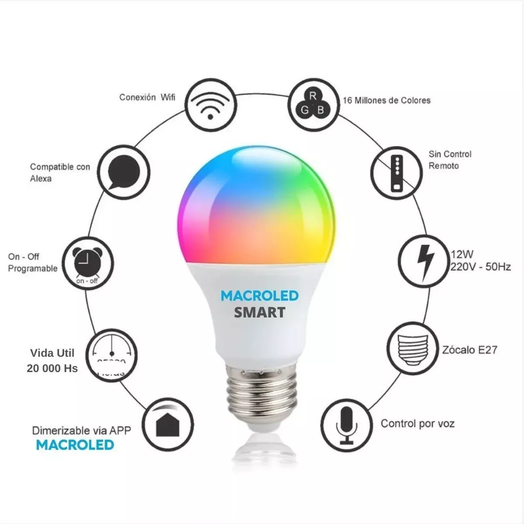 BULBO SMART A60 12W - E27 AC100-240V - WIFI+BLUETOOTH - RGB+BLANCOS
