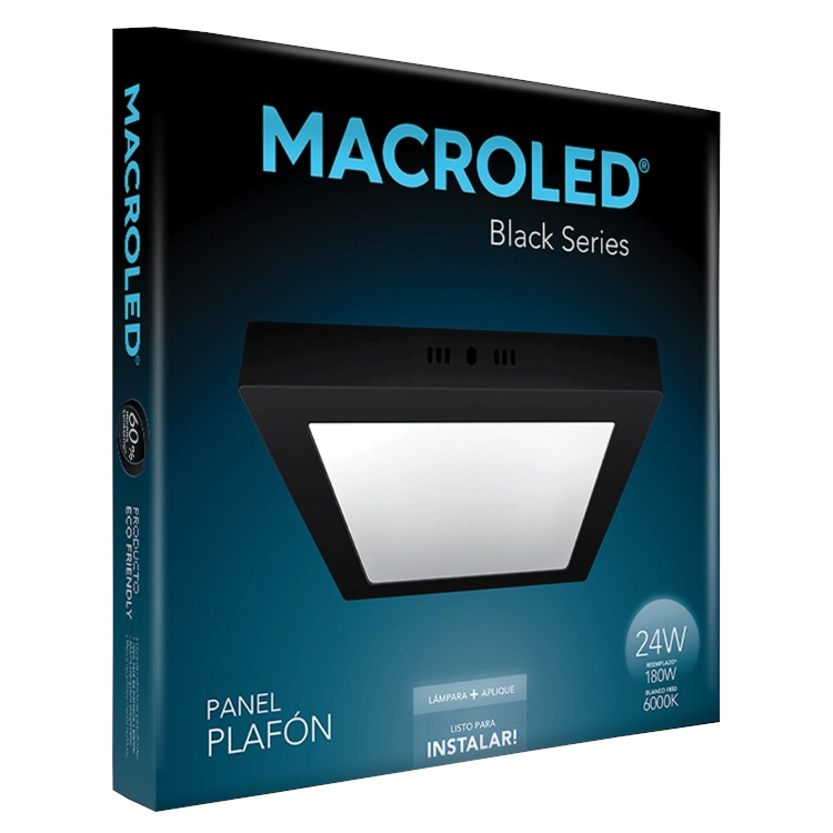 PANEL PLAFON CUADRADO NEGRO MACROLED 24W AC85-265V FRIO 6000K