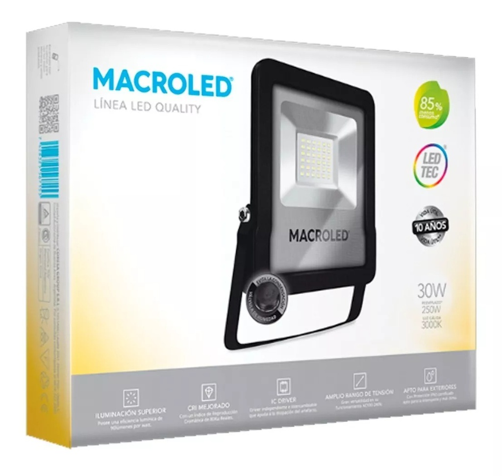 REFLECTOR LED MACROLED 20W AC100-240V CALIDO 3000K IK08