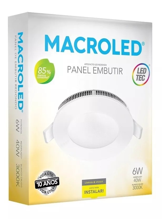 PANEL FLAT CIRCULAR MACROLED 6W AC85-265V CALIDO 3000K