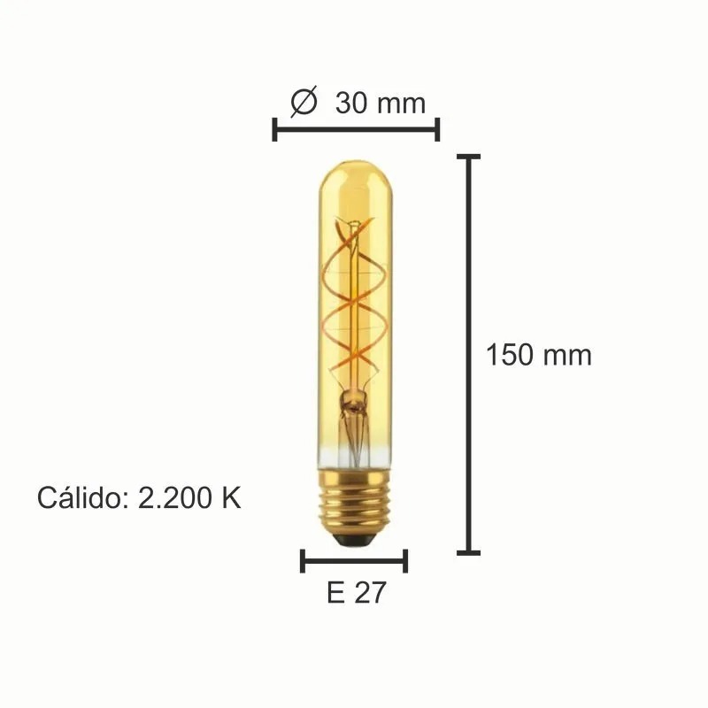 BULBO T30 FILAMENTO GOLDEN MACROLED 5W E27 AC180-265V AMBAR 2200K