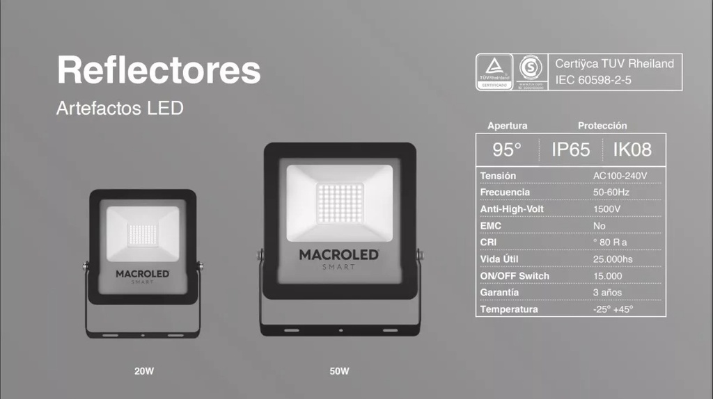 REFLECTOR LED MACROLED PRO SMART 50W AC100-240V RGB+WW IK08