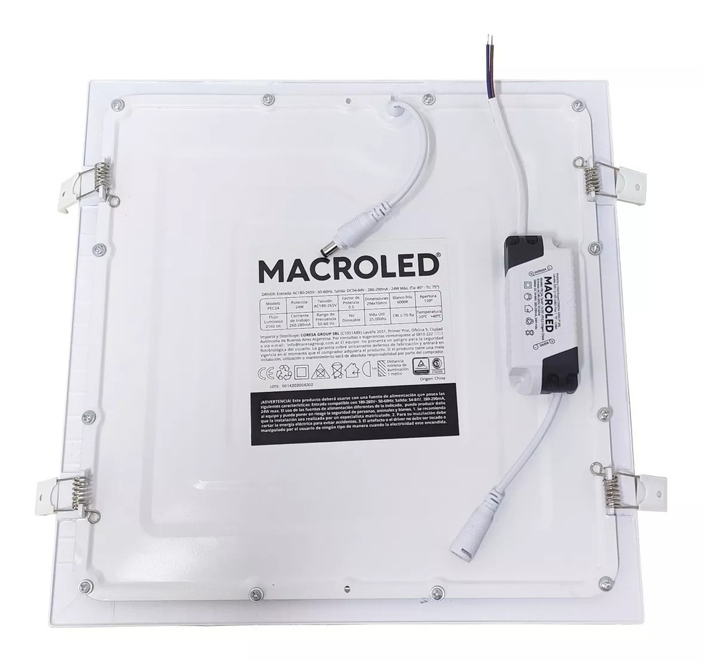 PANEL FLAT CUADRADO MACROLED 24W AC85-265V NEUTRO 4500K