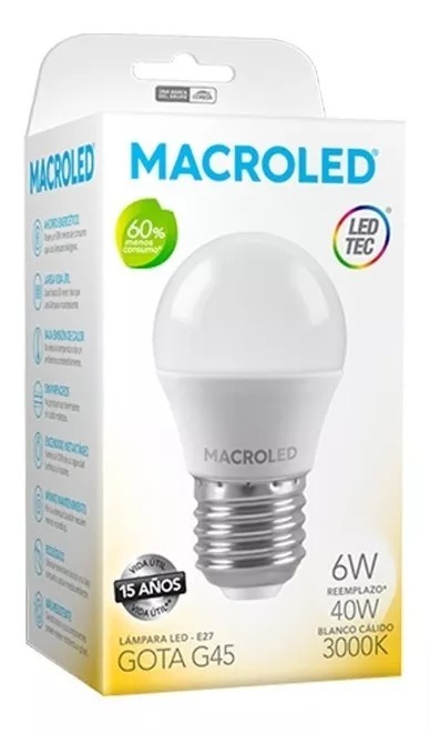 BULBO G45 MACROLED 6W E27 AC180-240V CALIDO 3000K