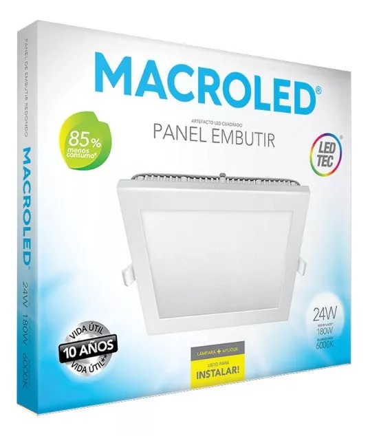 PANEL FLAT CUADRADO MACROLED 24W AC85-265V FRIO 6000K