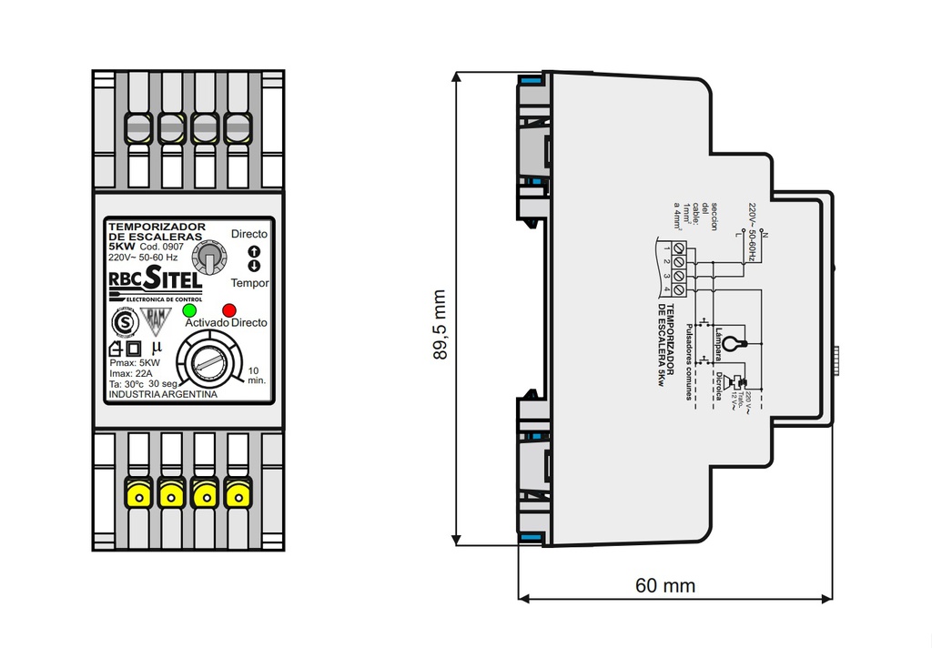 TEMPORIZADOR DE ESCALERA 5KW (APTO LED 600 W)