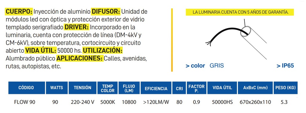 Luminaria Alumbr Publ LED FLOW  90w 5000K IP65