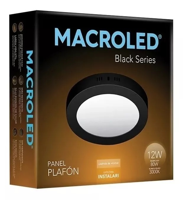 PANEL PLAFON CIRCULAR NEGRO MACROLED 12W AC85-265V CALI 3000K