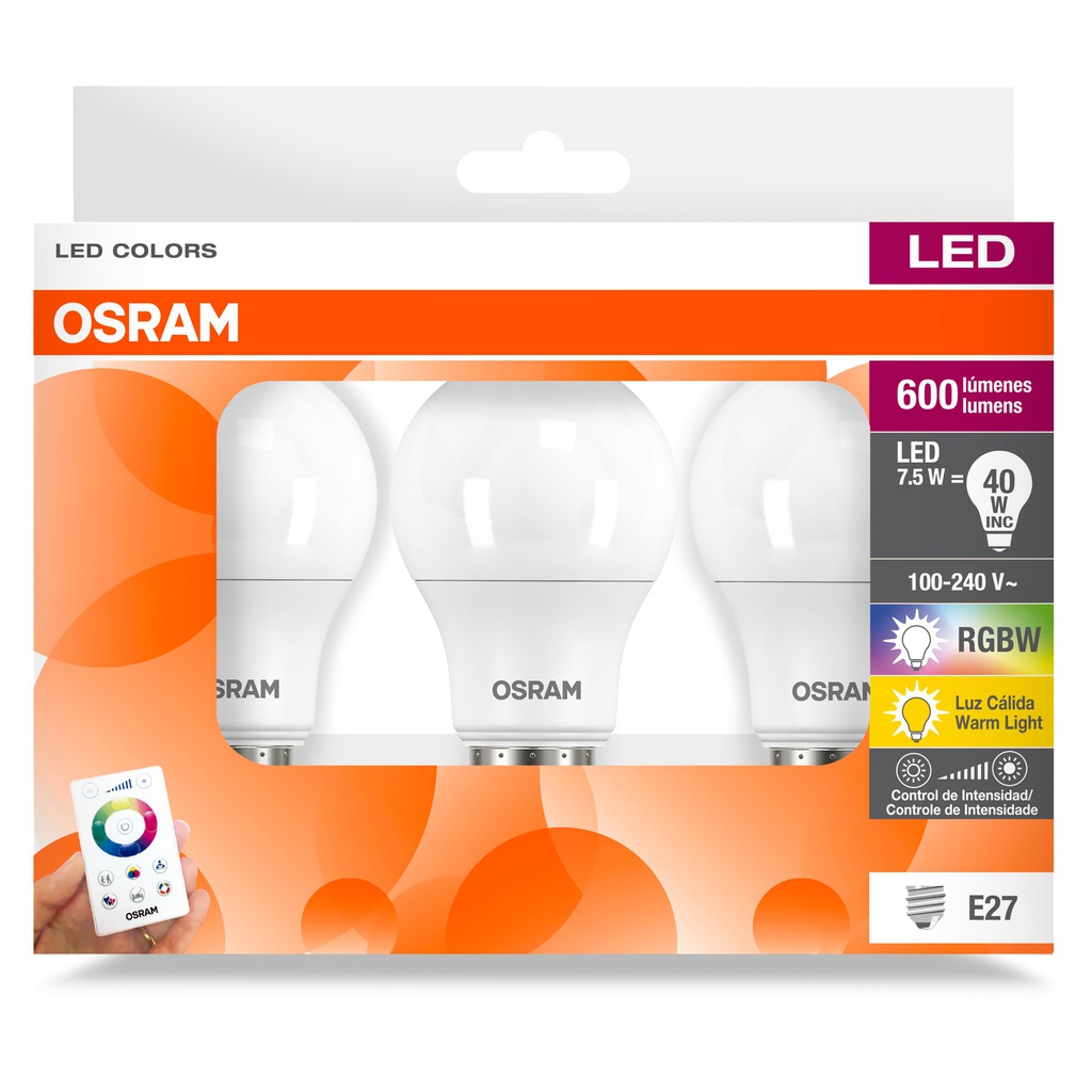 LED COLORS A60 40W RGBW CONTROL REMOTO 3PACK