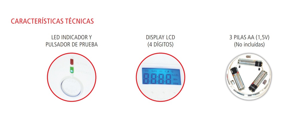 DETECTOR DE MONOX. DE CARBONO A PILA (AA)