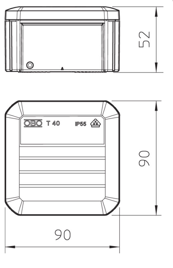 Caja paso   90x 90x 52mm PVC GRI ciega