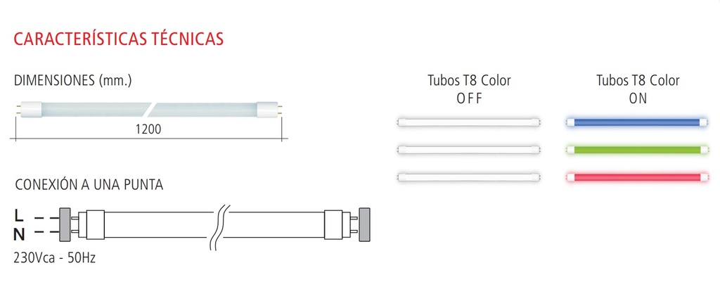 TUBOS A LED T8 - 18W - G13- VIDRIO OPAL - 330O - LUZ ROJO