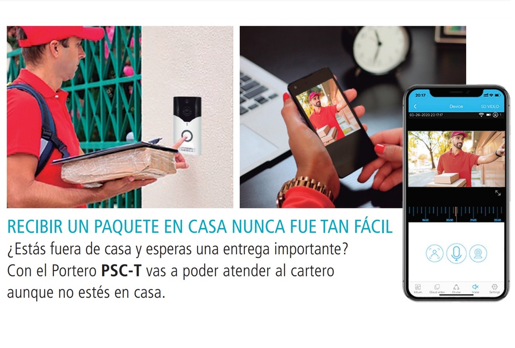 PORTERO SMART CON CÁMARA - Alimentación: 2 baterías de Litio (Portero) - USB 5V / 500mA (Receptor) - Conexión Wi-Fi (2,4GHz) - IP65