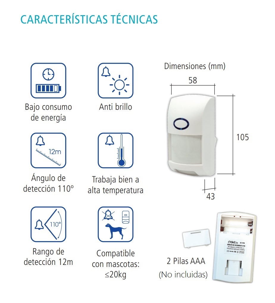 SENSOR DE MOVIMIENTO PIR PARA PARED (AT-SET)