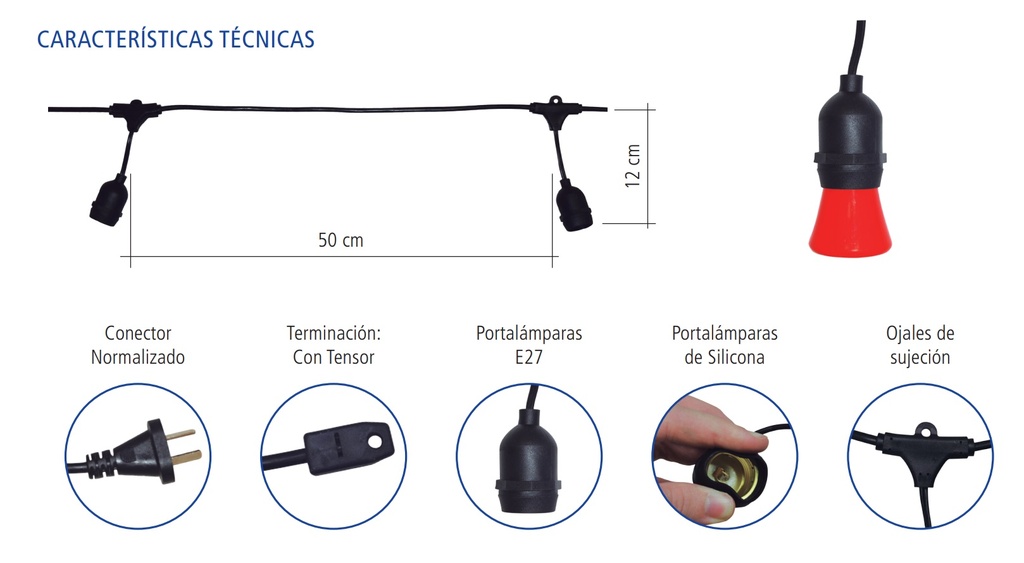 Guirnalda  12 LEDs  6,5M c-tensor IP65