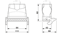 Carcasa de acoplamiento HEAVYCON B16, con bloqueo longitudinal, altura 82 mm, con tubuladura 1x M32, salida de cables recta