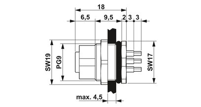 Hembra de montaje incorporado para sensores/actuadores, 8 polos, SPEEDCON M12, montaje en paredes posteriores/montaje atornillado, con rosca Pg9, con conexión por soldadura recta