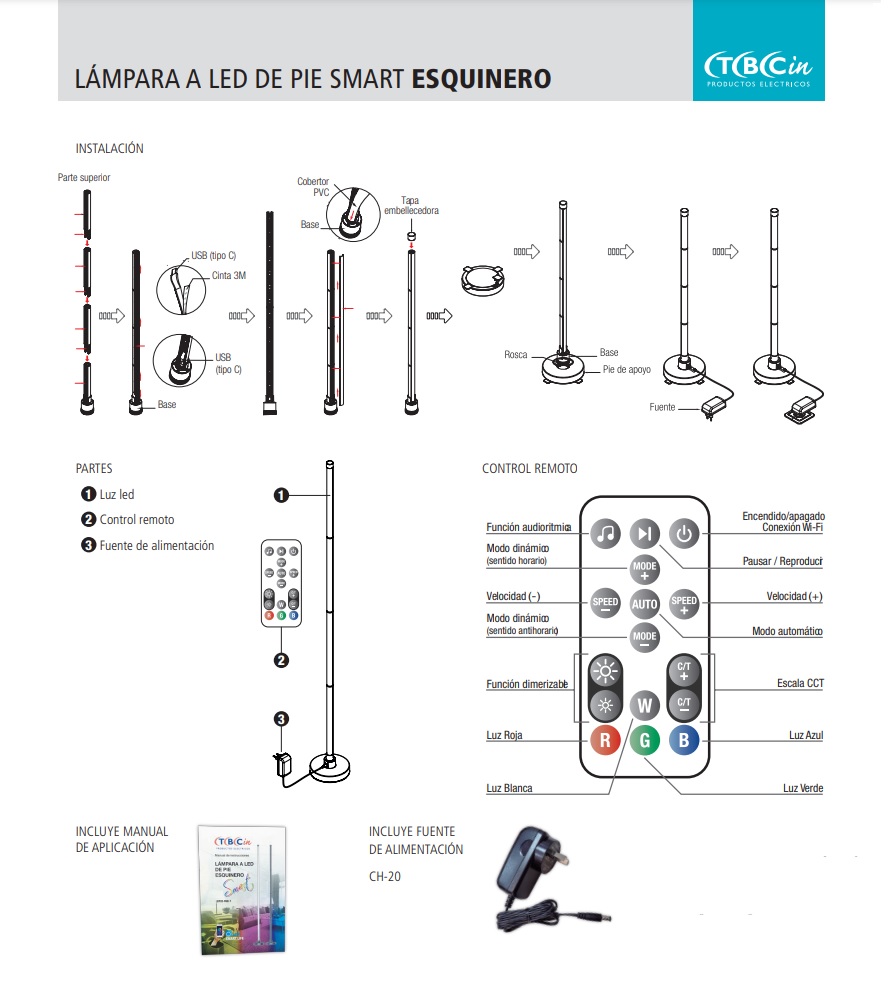 LAMPARA DE PIE A LED LDP20-RGB-T