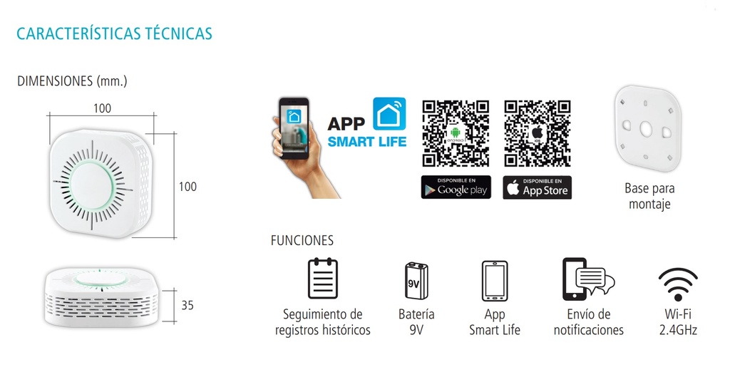 Sensor De Humo Wifi Alarmas con Batería 9v Energizer
