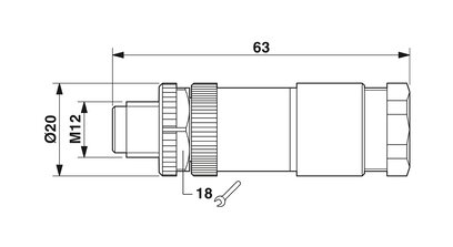 Conector, 5-polos, Conector macho recto M12, codificado A, Conexión por tornillo, material de moleteado: Plástico, prensaestopas Pg11-DUO, diámetro exterior del cable 2,1 mm ... 3 mm / 4 mm ... 5,2 mm