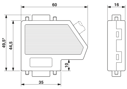 Conector D-SUB, 9 polos, pin, dos entradas de cables de menos de 35°, sistema de bus: PROFIBUS DP hasta 12 MBits/s, resistencia de cierre mediante conmutador deslizante, asignación de pines: 3, 5, 6, 8; bornes de conexión por resorte