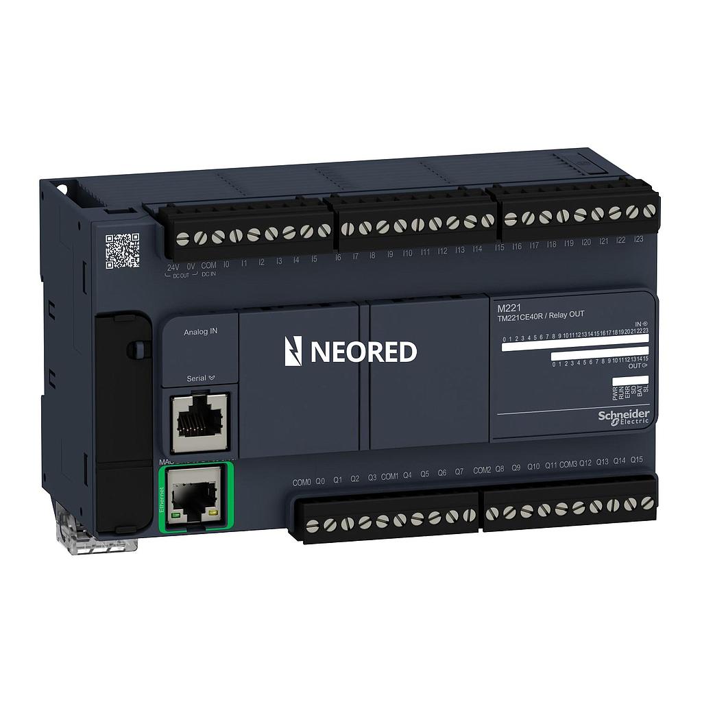 M221 - PLC Compacto 40 I/O con salidas a relé, Alimentación 100-240VAC, Modbus+Eth