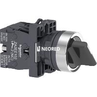 Selectora de 2 Posiciones Fijas plástica, 1NA+1NC, Maneta Corta