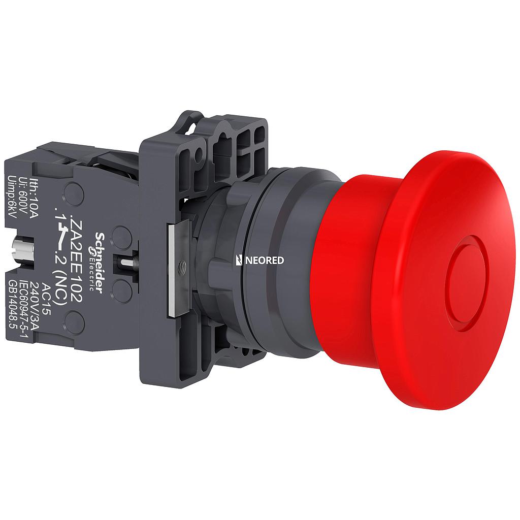 Parada de Emergencia plástica push pull plástica, 1NC, Ø 40mm, Rojo