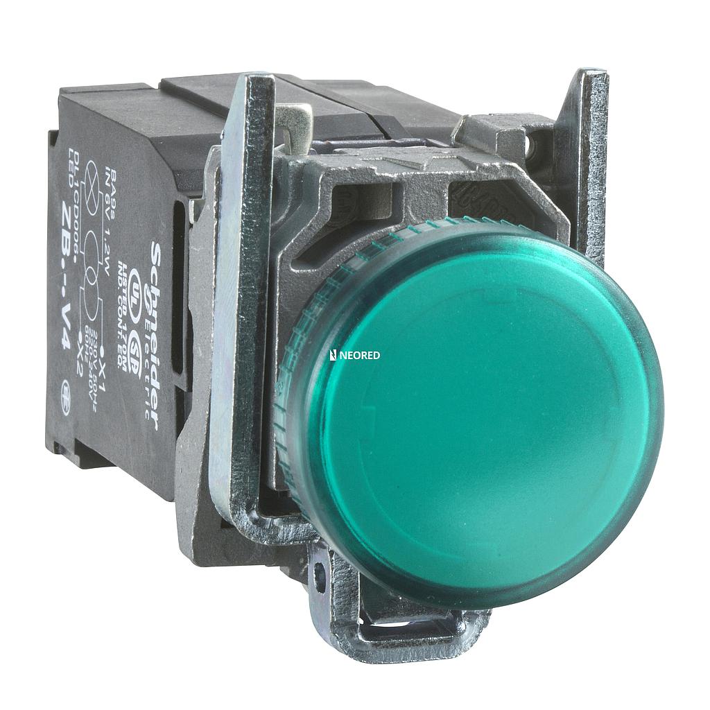 Piloto luminoso, metálico , Verde, led 230VAC