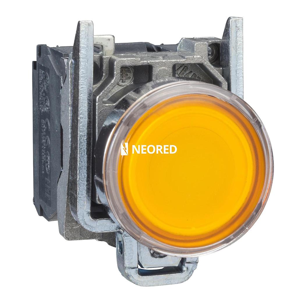 Pulsador luminoso, metálico, Amarillo, 1NA+1NC, led 230VAC