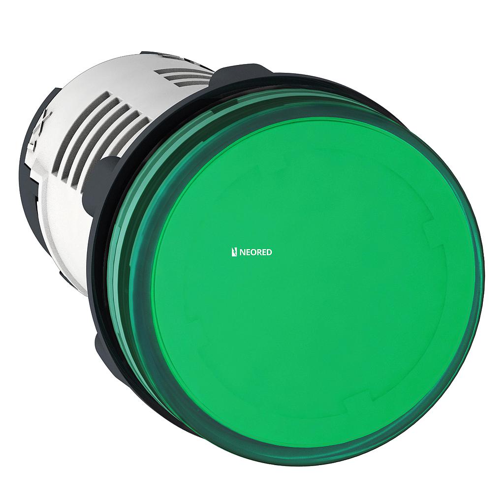 Piloto luminoso , plástico, monolítico, Verde Led 230VAC