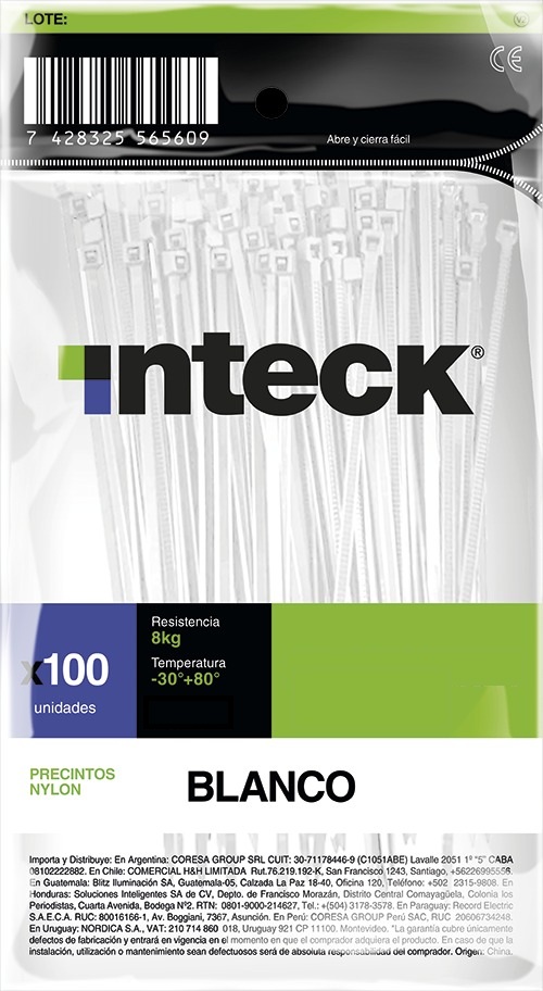 PRECINTO DE NYLON 4.8MM X 350MM - BLANCO X 100 UNI