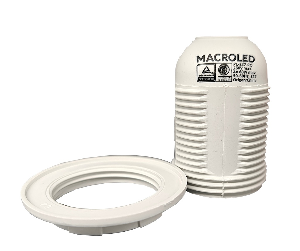 Portalamparas plastco E27 con aro Macroled blanco