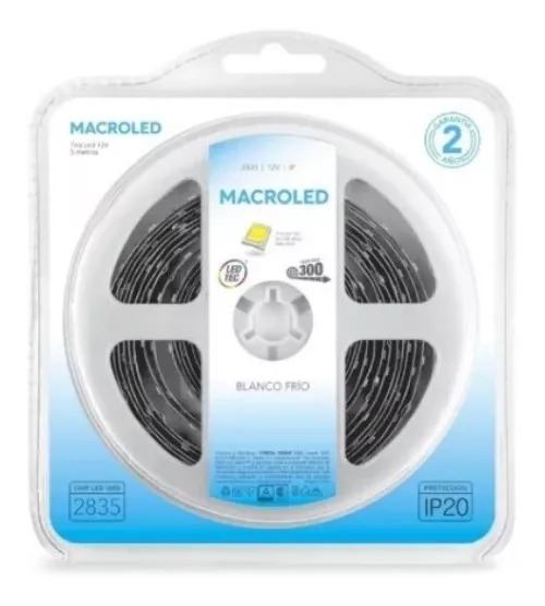 TIRA 2835 MACROLED BCO FRIO IP20 - DC12V - 12W - 60 LED X 5 MTS