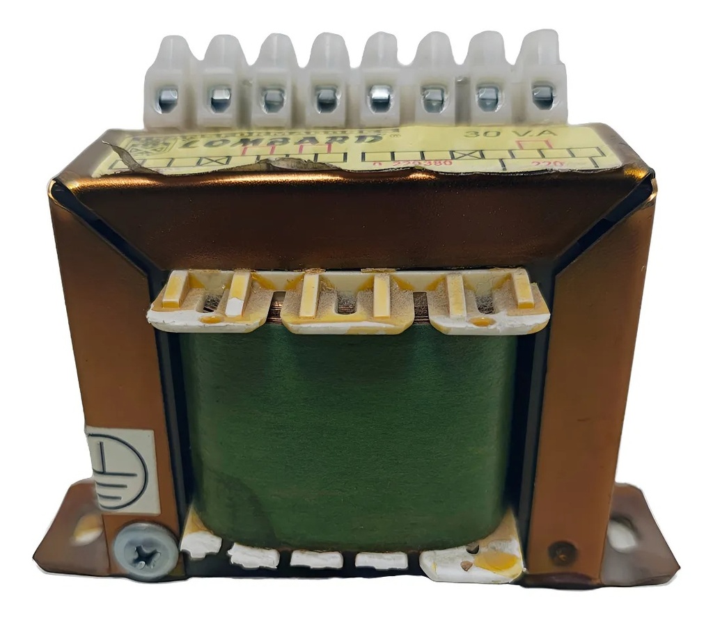 Transformador Separador Multitensión  Potencia:30 V.A. Frente:105 Alto:80 Fondo:75 Peso:1,2 K.