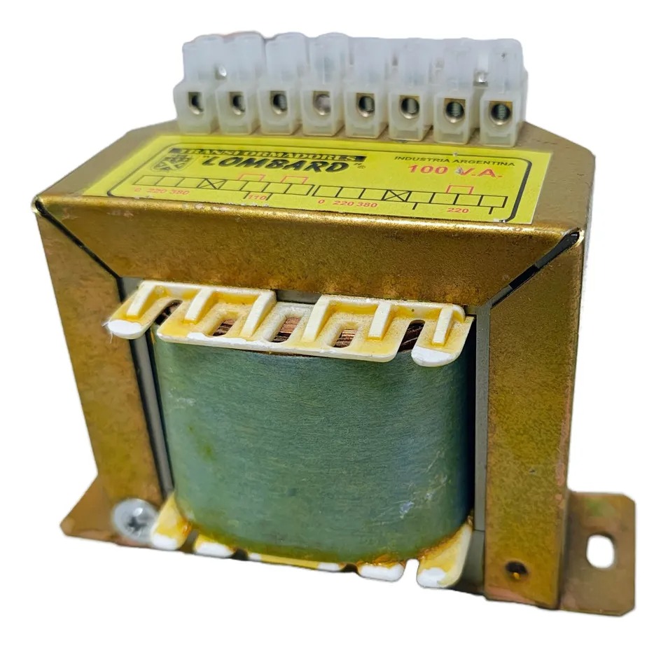 Transformador Separador Multitensión  Potencia:100 V.A. Frente:120 Alto:95 Fondo:85 Peso:2,9 K.