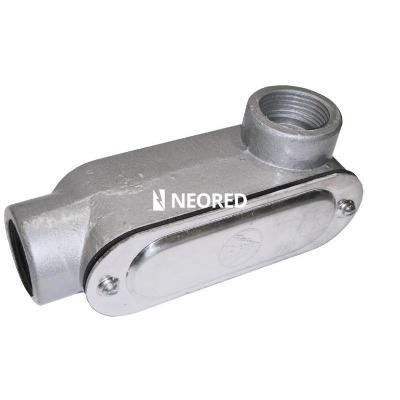 CAJA DE PASO de ALUMINIO TIPO CONDULET ESTANCO CON 1 TAPA/JUNTA de 2 VIAS 90* IZQ. 1 1/2" NPT
