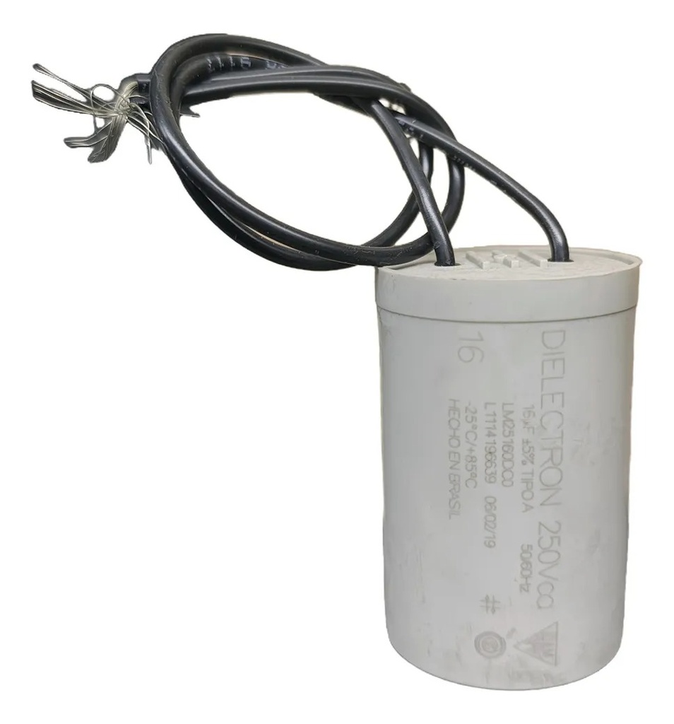 CONDENSADOR ILUMINACIÓN-MOTORES WEG -250vca CLAW 16uf. x 250vca. Cable / Resistencia Caja x 70 unid.