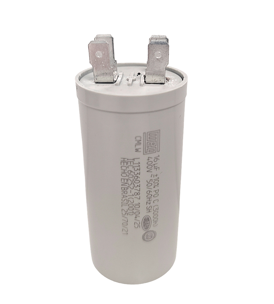 CONDENSADOR ILUMINACIÓN-MOTORES WEG -400vca CMLW - IEC 60252-1 16uf. x 400vca. Fast-On Caja x 70 unid.