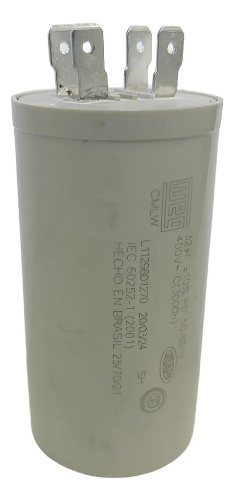 CONDENSADOR ILUMINACIÓN-MOTORES WEG -400vca CMLW - IEC 60252-1 32uf. x 400vca. Fast-On Caja x 30 unid.