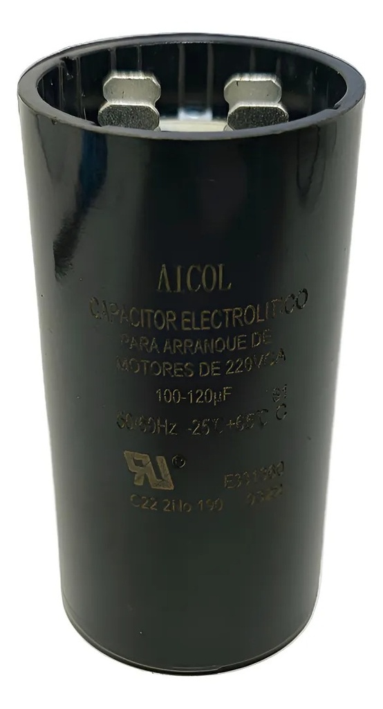 CAPACITOR ELECTROLÍTICO PARA ARRANQUE DE MOTORES EN 220vca 1-00 / 120 uf.