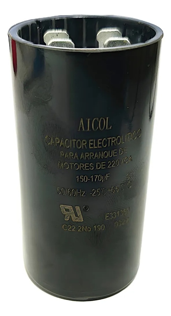 CAPACITOR ELECTROLÍTICO PARA ARRANQUE DE MOTORES EN 220vca 140 / 170 uf.