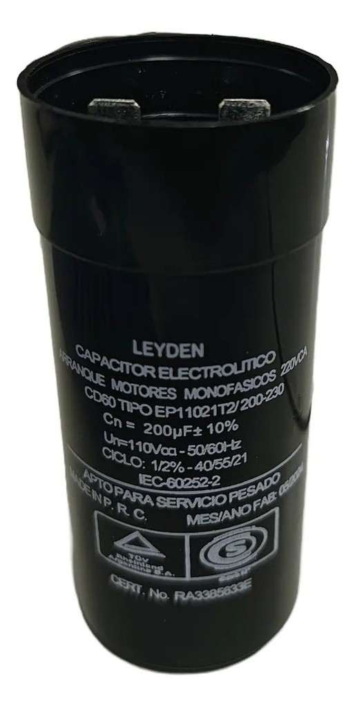 CAPACITOR ELECTROLÍTICO PARA ARRANQUE DE MOTORES EN 220vca 210 / 240 uf.