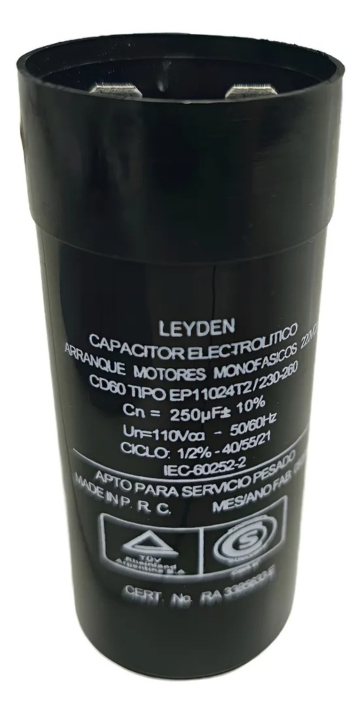 CAPACITOR ELECTROLÍTICO PARA ARRANQUE DE MOTORES EN 220vca 240 / 270 uf.
