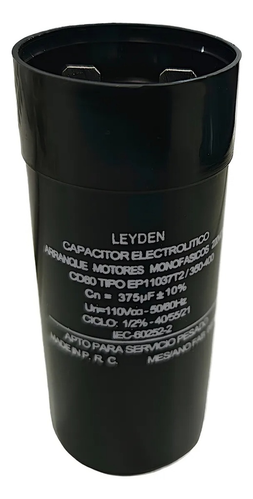CAPACITOR ELECTROLÍTICO PARA ARRANQUE DE MOTORES EN 220vca 350 / 400 uf.