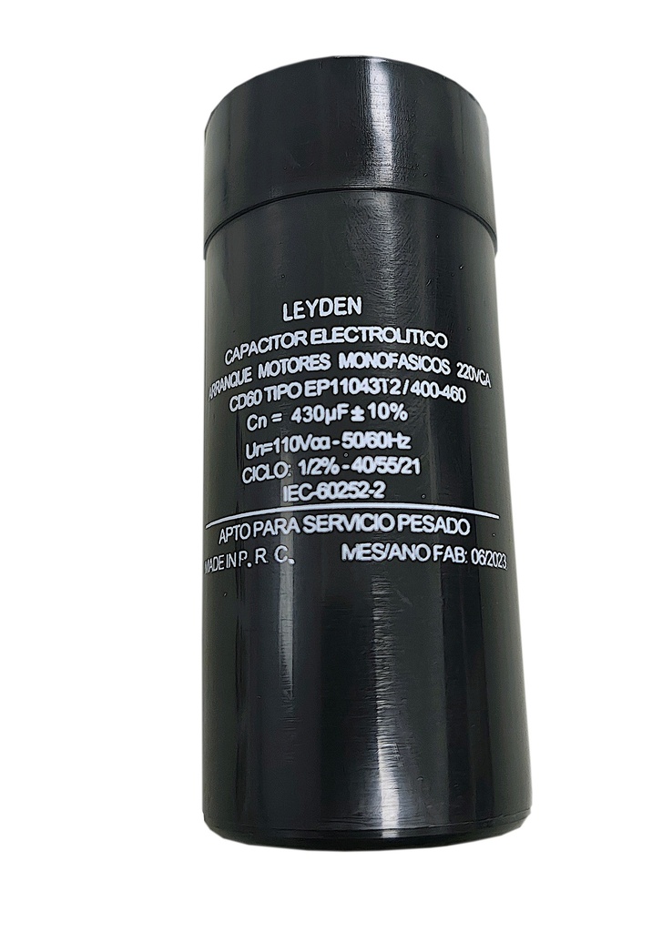 CAPACITOR ELECTROLÍTICO PARA ARRANQUE DE MOTORES EN 220vca 400 / 460 uf.