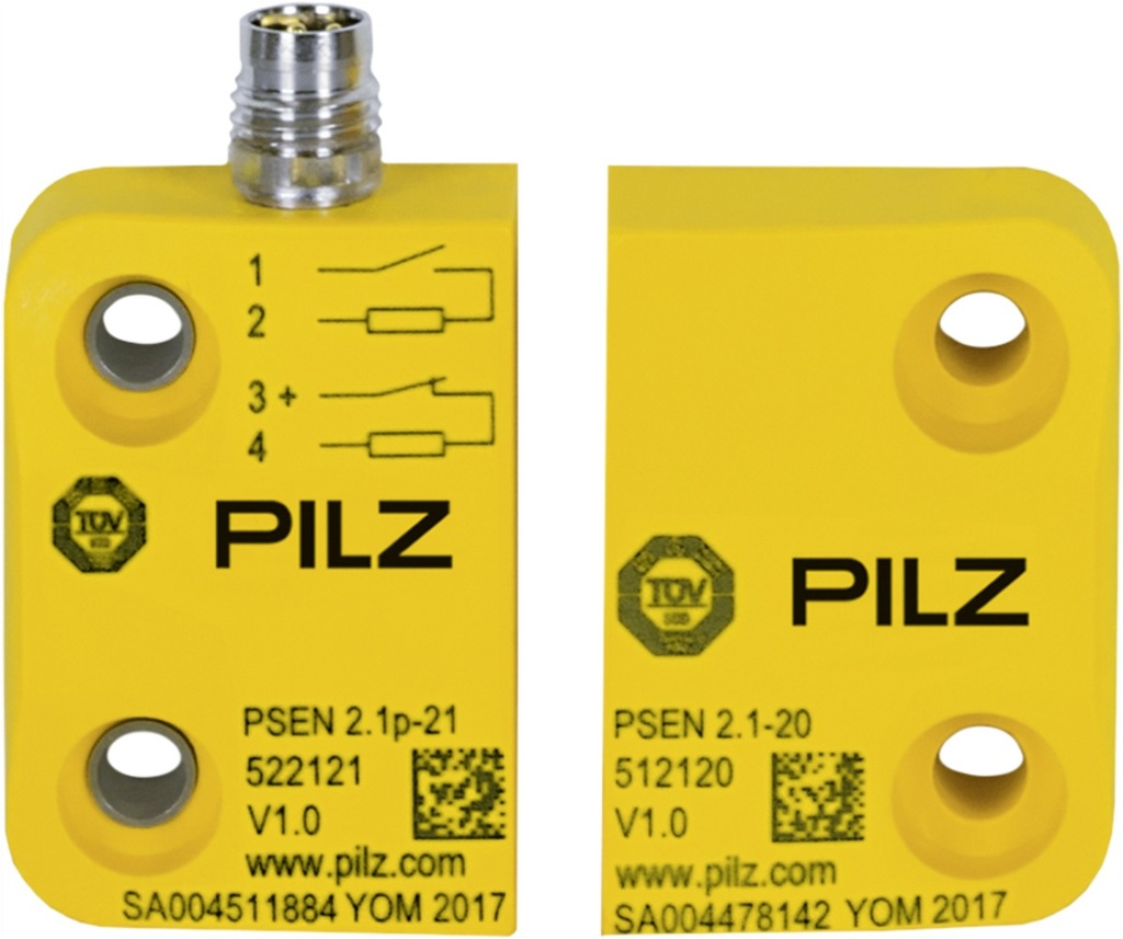 Interruptor de seguridad magnético 1 n/a 1 n/c, conector macho M8 4polos con LED, forma rectangular, IP67, distancia de conmutación 8 mm, altura deco nstrucción 13 mm, VP = 1 ud. con accionador. 