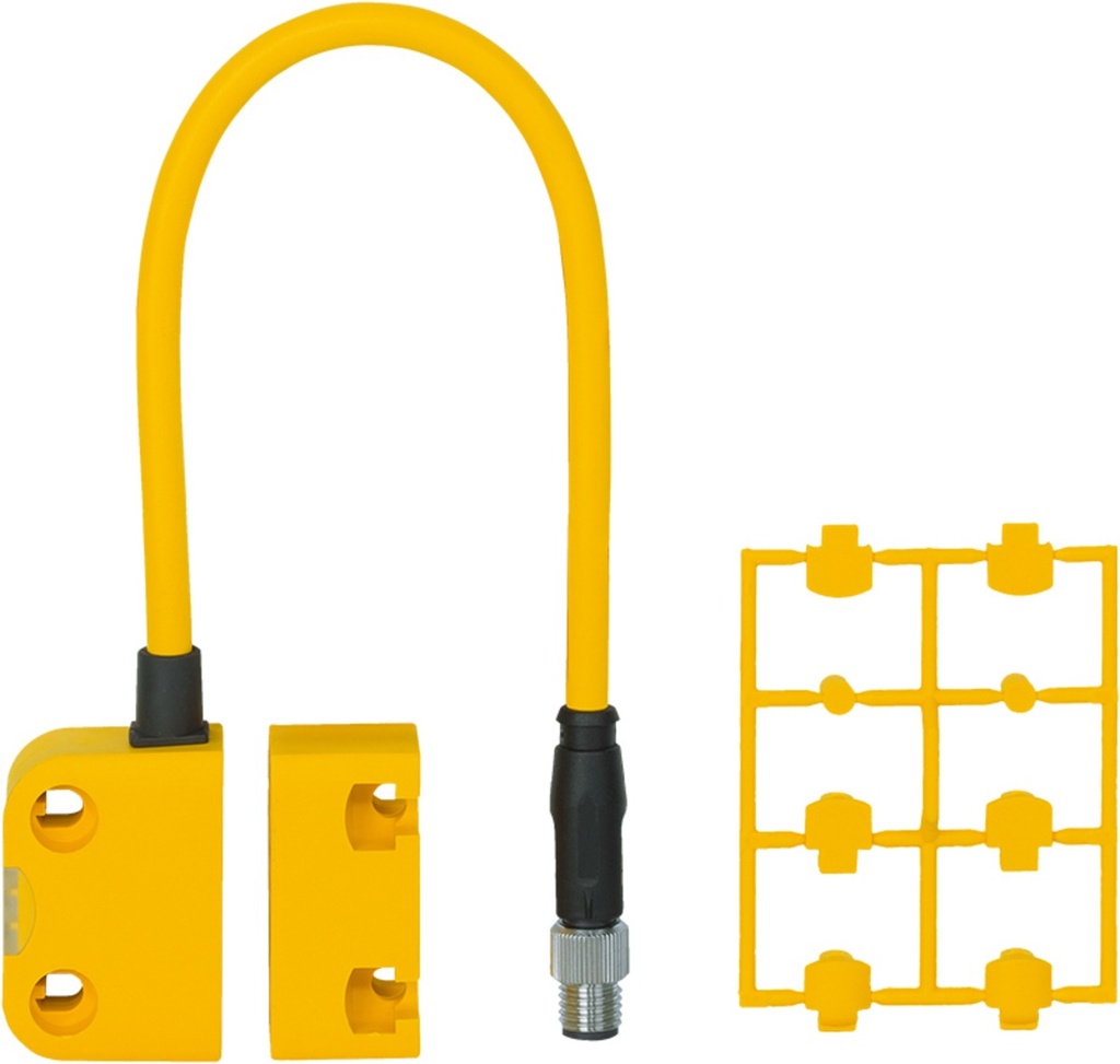 Interruptor de seguridad magnético 2 n/a, conector macho M8 4 polos, forma rectangular, IP67, distancia de conmutación 10 mm, altura deconstr ucción 18 mm, VP = 1 sensor con accionador. 